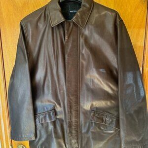 Nautica Leather Men's Jacket - 3/4 th length, Size- Large, Color - Brown